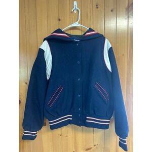 Holloway Original College Jacket Navy Blue Wool Sailor Collar Varsity XL USA